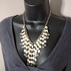 Faux Pearl And Glass Bead Statement Necklace Adjustable 18.5 To 21 Inches Long